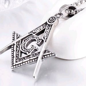Mens Freemason Masonic Lodge Pendant Necklace Stainless Steel Silver